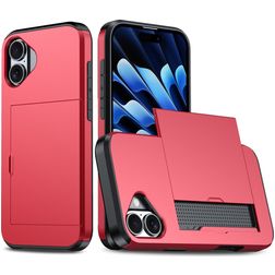 Mobigear Card iPhone 16 Hoesje Hardcase Backcover Shockproof met Pasjeshouder - Rood