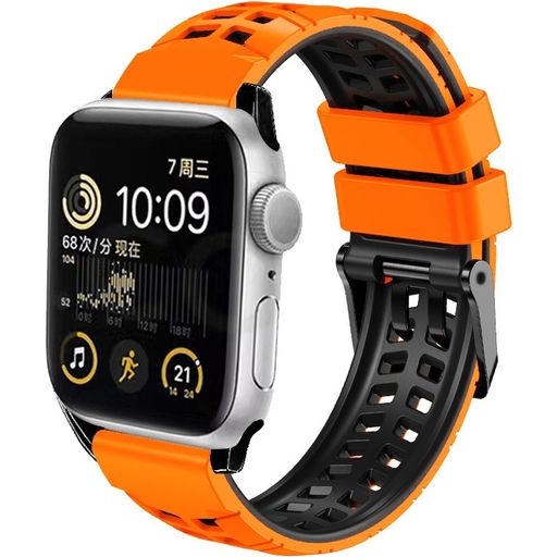 Mobigear Aero Armor Siliconen Apple Watch Bandje Gespsluiting - 49/46/45/44 mm - Oranje / Zwart