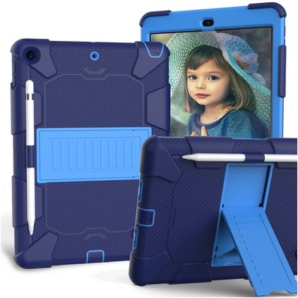 Mobigear ShieldStand iPad 7 (2019) Hoes Hard Kunststof,Siliconen Backcover + Stylus Houder + Standaard - Blauw