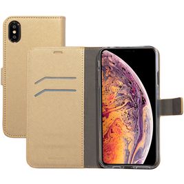 Mobiparts Saffiano Wallet iPhone XS Max Hoesje Bookcase Portemonnee - Goud