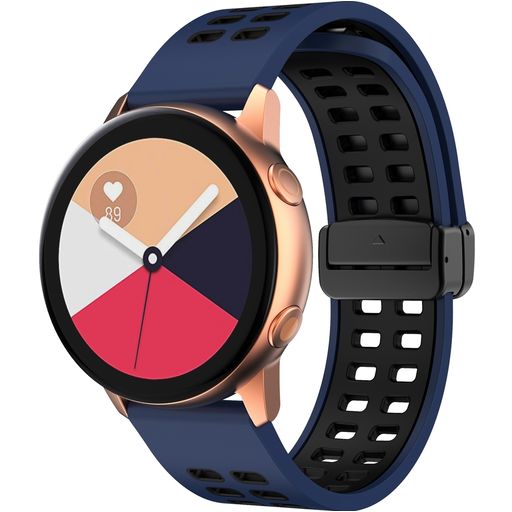 Mobigear Sport Plus Mag Siliconen Smartwatch Bandje Magneetsluiting - Universeel 22 mm connector - Zwart / Donkerblauw