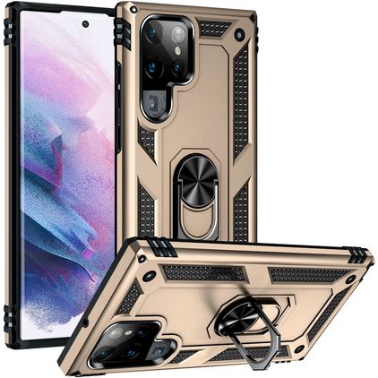 Mobigear Armor Ring Samsung Galaxy S22 Ultra Hoesje Hardcase Backcover Shockproof met Ringhouder - Goud