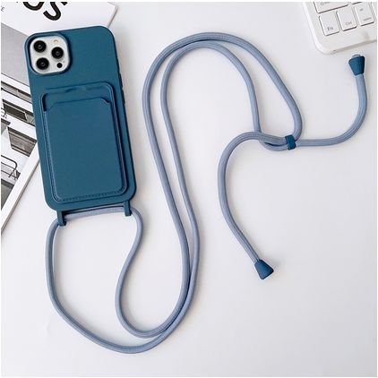 Mobigear Lanyard Card iPhone 15 Pro Max Siliconen Hoesje met koord en Pasjeshouder - Donkerblauw