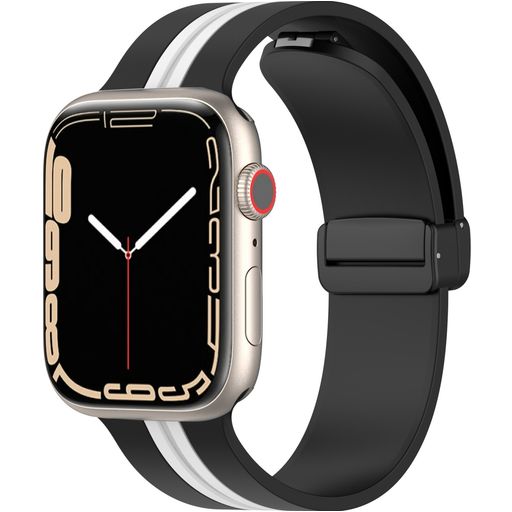 Mobigear Stripe Mag Siliconen Apple Watch Bandje Magneetsluiting - 42/41/40/38 mm - Zwart / Wit