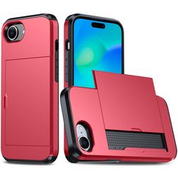 Mobigear Card iPhone 16e Hoesje Hardcase Backcover Shockproof met Pasjeshouder - Rood