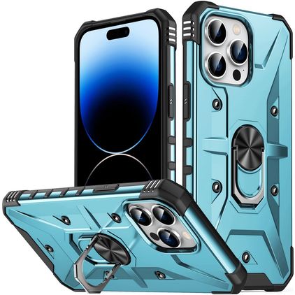 Mobigear Armor Ring iPhone 14 Pro Hoesje Hardcase Backcover Shockproof met Ringhouder - Blauw