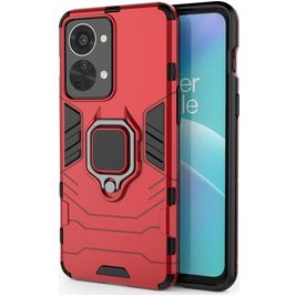 Mobigear Armor Ring OnePlus Nord 2T 5G Hoesje Hardcase Backcover Shockproof met Ringhouder - Rood