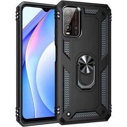 Mobigear Armor Ring Xiaomi Redmi 9T Hoesje Hardcase Backcover Shockproof met Ringhouder - Zwart