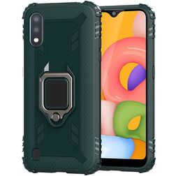 Mobigear Armor Ring Samsung Galaxy A01 Hoesje Flexibel TPU Backcover Shockproof met Ringhouder - Groen