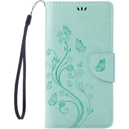 Mobigear Flowers iPhone SE (2020) Hoesje Bookcase Portemonnee - Turquoise