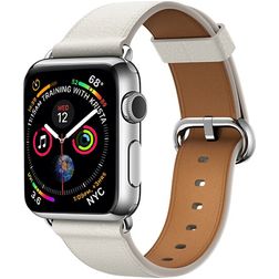 Mobigear Roma Leren Apple Watch Bandje Gespsluiting - 42/41/40/38 mm - Wit