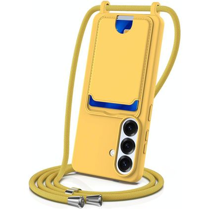 Mobigear Lanyard Card Samsung Galaxy S26 Siliconen Hoesje met koord en Pasjeshouder - Geel