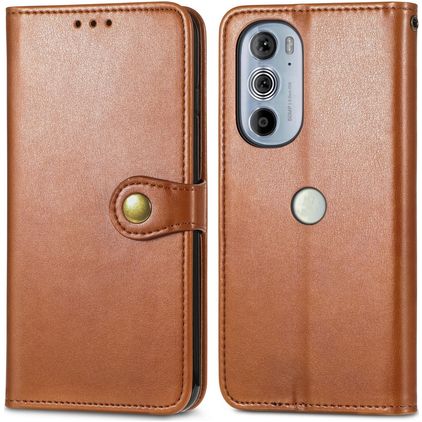 Mobigear Snap Button Motorola Edge 30 Pro Hoesje Bookcase Portemonnee - Bruin