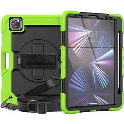 Mobigear SureGrip Xtreme iPad Air 11 Inch (2024) Hoes Hard Kunststof,Siliconen Backcover + Stylus Houder + Schouderband + Standaard - Zwart / Groen