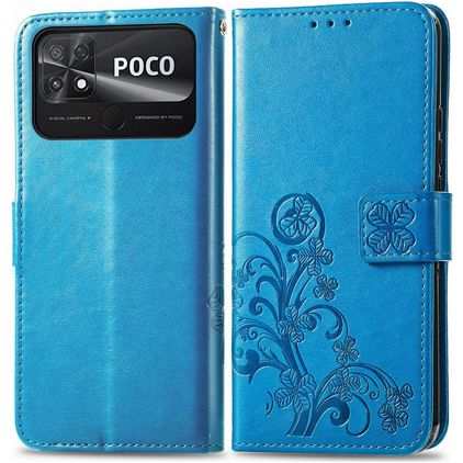 Mobigear Clover POCO C40 Hoesje Bookcase Portemonnee - Blauw