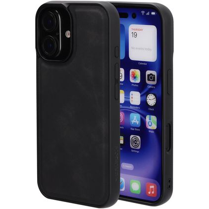 Mobiparts Classic iPhone 16 MagSafe Hoesje TPU,Kunstleer Backcover - Graphite Black