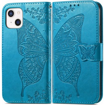 Mobigear Butterfly iPhone 13 Mini Hoesje Bookcase Portemonnee - Blauw