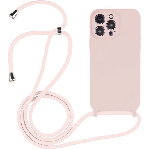 Mobigear Lanyard iPhone 14 Pro Max Siliconen Hoesje met koord - Sand Pink