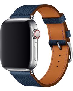 Mobigear Torino Leren Apple Watch Bandje Gespsluiting - 49/46/45/44 mm - Donkerblauw