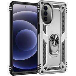 Mobigear Armor Ring Motorola Moto G82 Hoesje Hardcase Backcover Shockproof met Ringhouder - Zilver