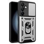 Mobigear Armor Ring Cam Slide Samsung Galaxy S24 FE Hoesje Hardcase Backcover Shockproof met Ringhouder en Camera Slider - Zilver