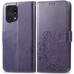 Mobigear Clover OPPO Find X5 Pro Hoesje Bookcase Portemonnee - Paars