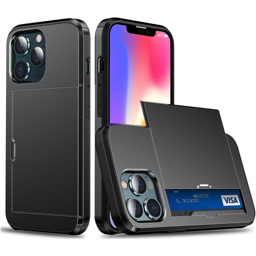 Mobigear Card iPhone 13 Hoesje Hardcase Backcover Shockproof met Pasjeshouder - Zwart