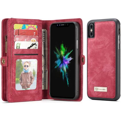 Caseme 008 iPhone X Hoesje Uitneembare 2in1 Bookcase Portemonnee - Rood