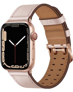 Mobigear Milano Leren Apple Watch Bandje Gespsluiting - 42/41/40/38 mm - Roségoud