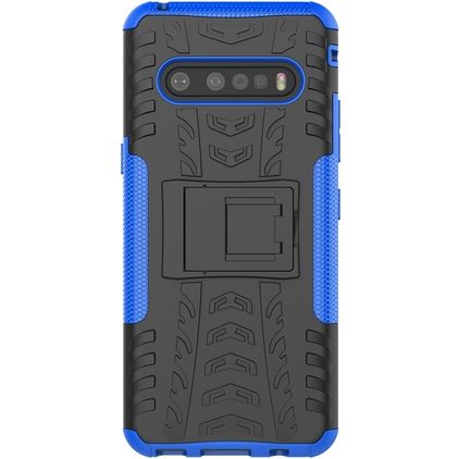 Mobigear Tire LG V60 ThinQ Hoesje Hardcase Backcover Shockproof met Standaard - Zwart / Blauw