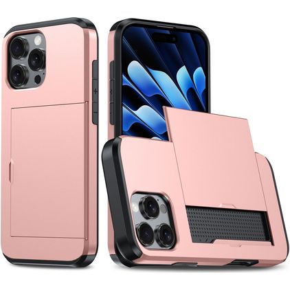 Mobigear Card iPhone 16 Pro Max Hoesje Hardcase Backcover Shockproof met Pasjeshouder - Roségoud