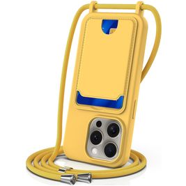 Mobigear Lanyard Card iPhone 16 Pro Siliconen Hoesje met koord en Pasjeshouder - Geel Mobigear Lanyard Card iPhone 16 Pro Siliconen Hoesje met koord en Pasjeshouder - Geel
