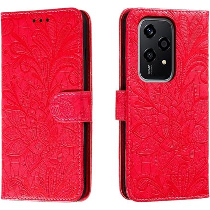 Mobigear Flowers HONOR 200 Lite Hoesje Bookcase Portemonnee - Rood