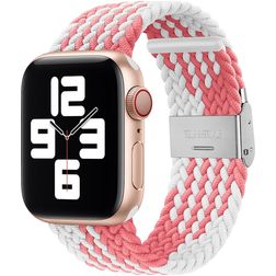 Mobigear Braided Nylon Apple Watch Bandje Klemsluiting - 42/41/40/38 mm - Wit / Roze
