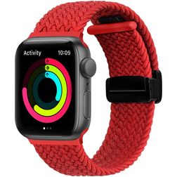 Mobigear Braided Mag Nylon Apple Watch Bandje Magneetsluiting - 42/41/40/38 mm - Rood
