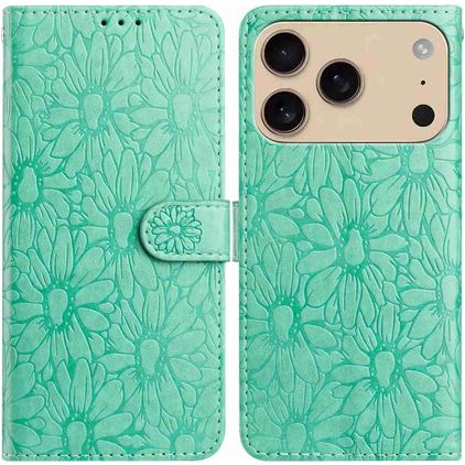 Mobigear Flowers iPhone 17 Pro Max Hoesje Bookcase Portemonnee - Groen