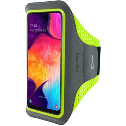 Mobiparts Comfort Fit Telefoonhouder Hardlopen Samsung Galaxy A50 Sport Hoesje Neopreen Sportarmband - Neon Green