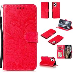 Mobigear Flowers iPhone 12 Hoesje Bookcase Portemonnee - Rood