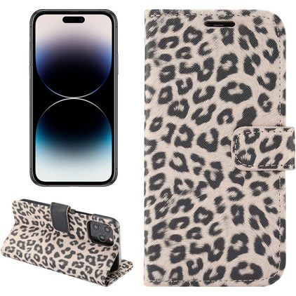 Mobigear Leopard iPhone 14 Pro Hoesje Bookcase Portemonnee - Bruin