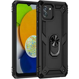 Mobigear Armor Ring Samsung Galaxy A03 Hoesje Hardcase Backcover Shockproof met Ringhouder - Zwart