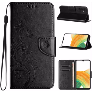 Mobigear Flowers Samsung Galaxy A55 Hoesje Bookcase Portemonnee - Zwart