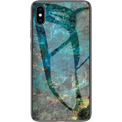 Mobigear Marble Glass iPhone X Hoesje Gehard Glas Backcover - Emerald