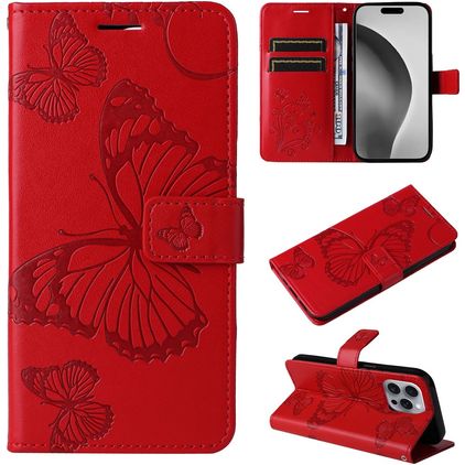 Mobigear Butterfly iPhone 16 Pro Max Hoesje Bookcase Portemonnee - Rood