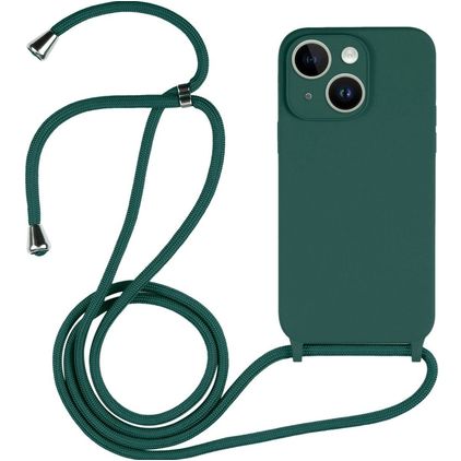 Mobigear Lanyard iPhone 14 Siliconen Hoesje met koord - Donkergroen