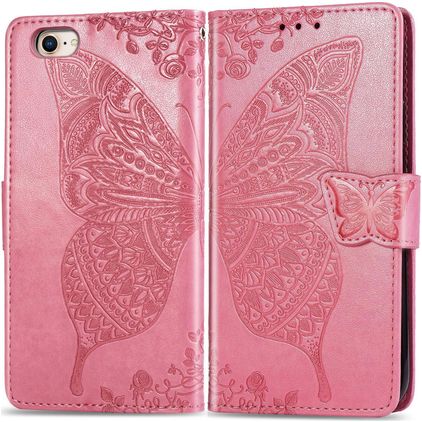 Mobigear Butterfly iPhone 16e Hoesje Bookcase Portemonnee - Roze