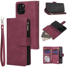Mobigear Zipper iPhone 12 Hoesje Bookcase Portemonnee - Rood