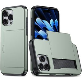 Mobigear Card iPhone 16 Pro Hoesje Hardcase Backcover Shockproof met Pasjeshouder - Groen