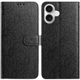 Mobigear Flowers iPhone 17 Hoesje Bookcase Portemonnee - Zwart