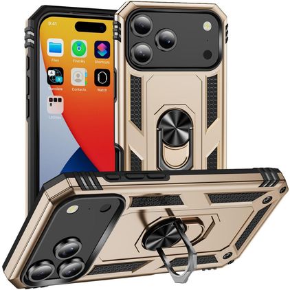 Mobigear Armor Ring iPhone 18 Pro Max Hoesje Hardcase Backcover Shockproof met Ringhouder - Goud