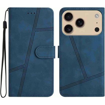 Mobigear Stitch iPhone 17 Pro Max Hoesje Bookcase Portemonnee - Blauw